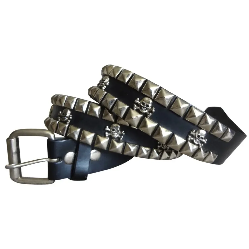Vintage 90s Y2K Black Leather HOT TOPIC Belt Skull Pyramid Studded Mens 38 Goth